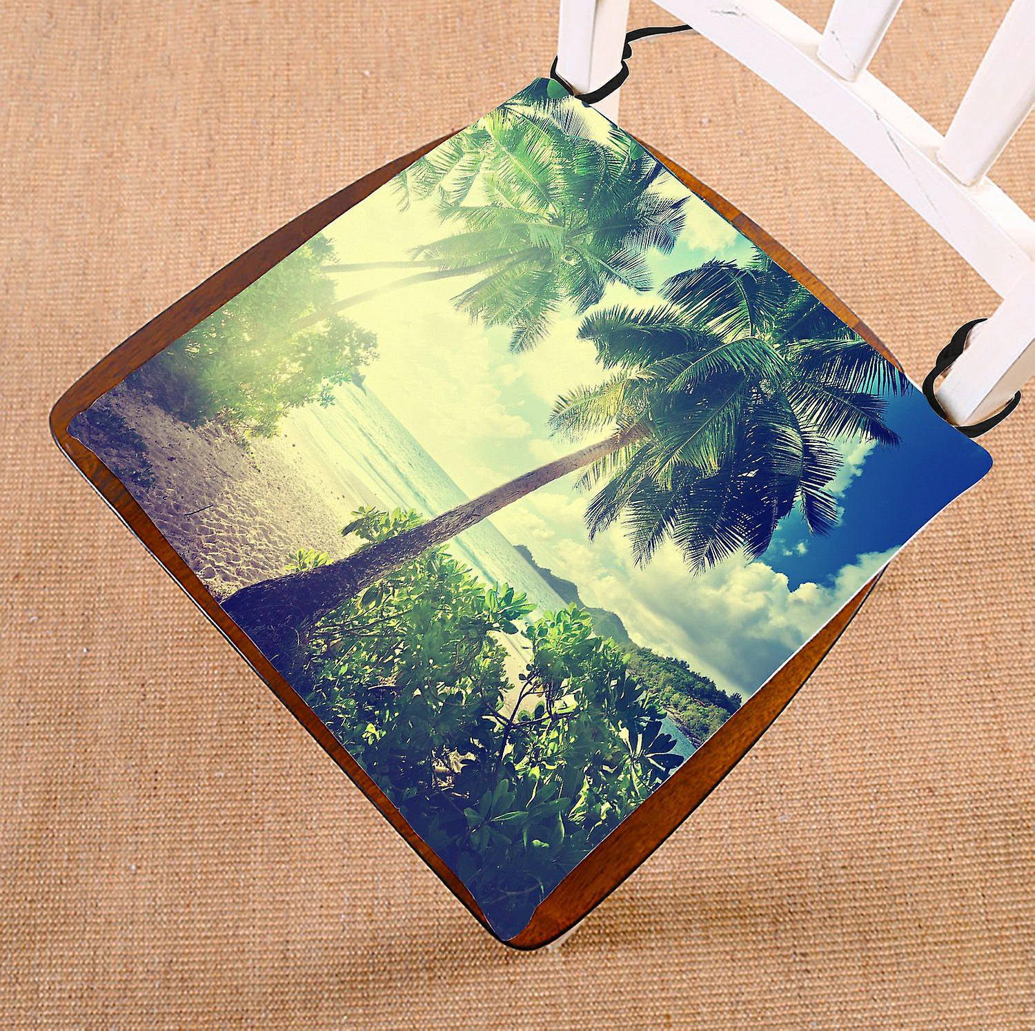 Ocean Chair Pad， Sunset With Palms View On Takamaka， Mahe Island， Seychel Beach Seat Cushion Chair Cushion Floor Cushion 40x40 Cm