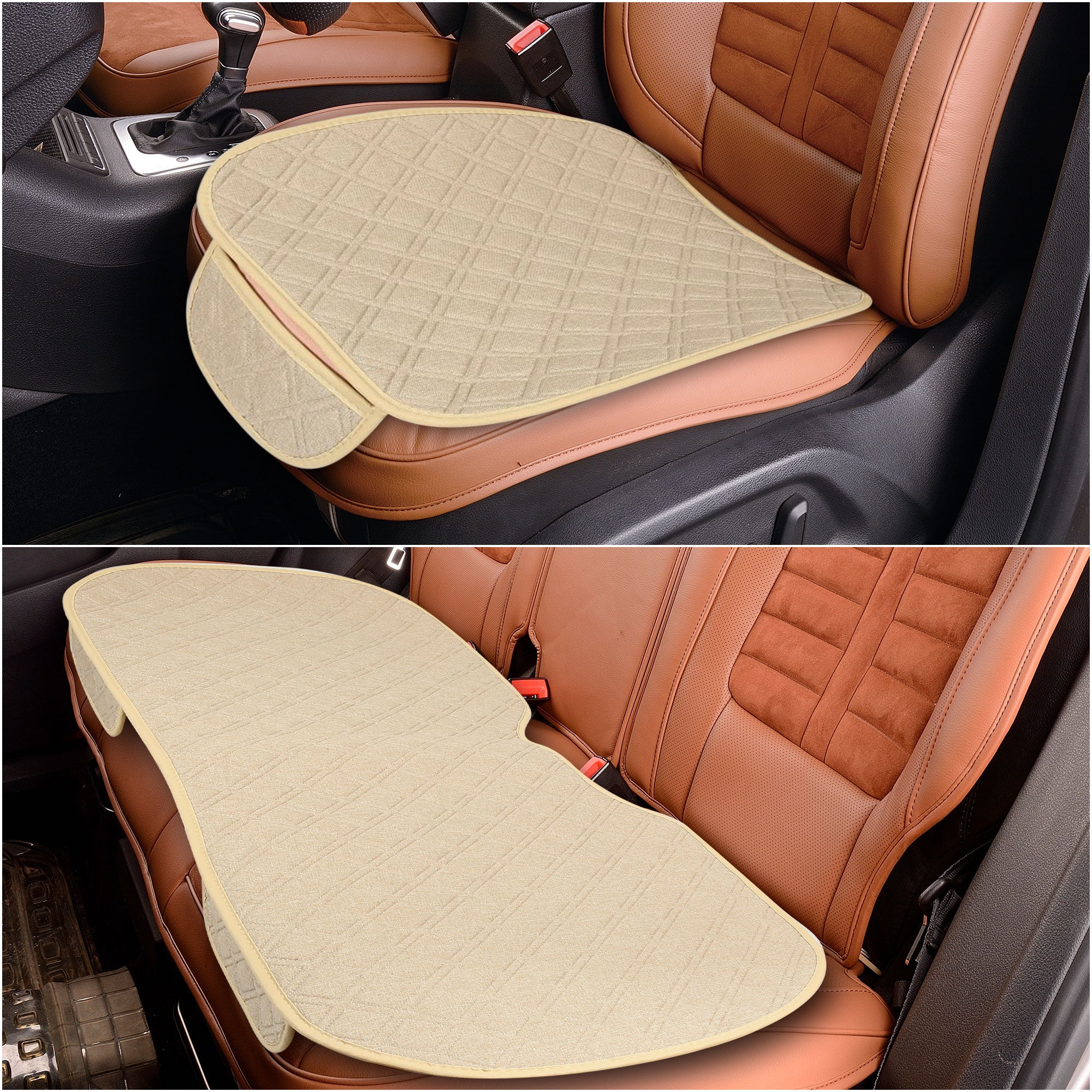 Unique Bargains Front Rear Car Seat Covers Protector Seat Mat Bench Cover Breathable Flax Cloth Beige Universal