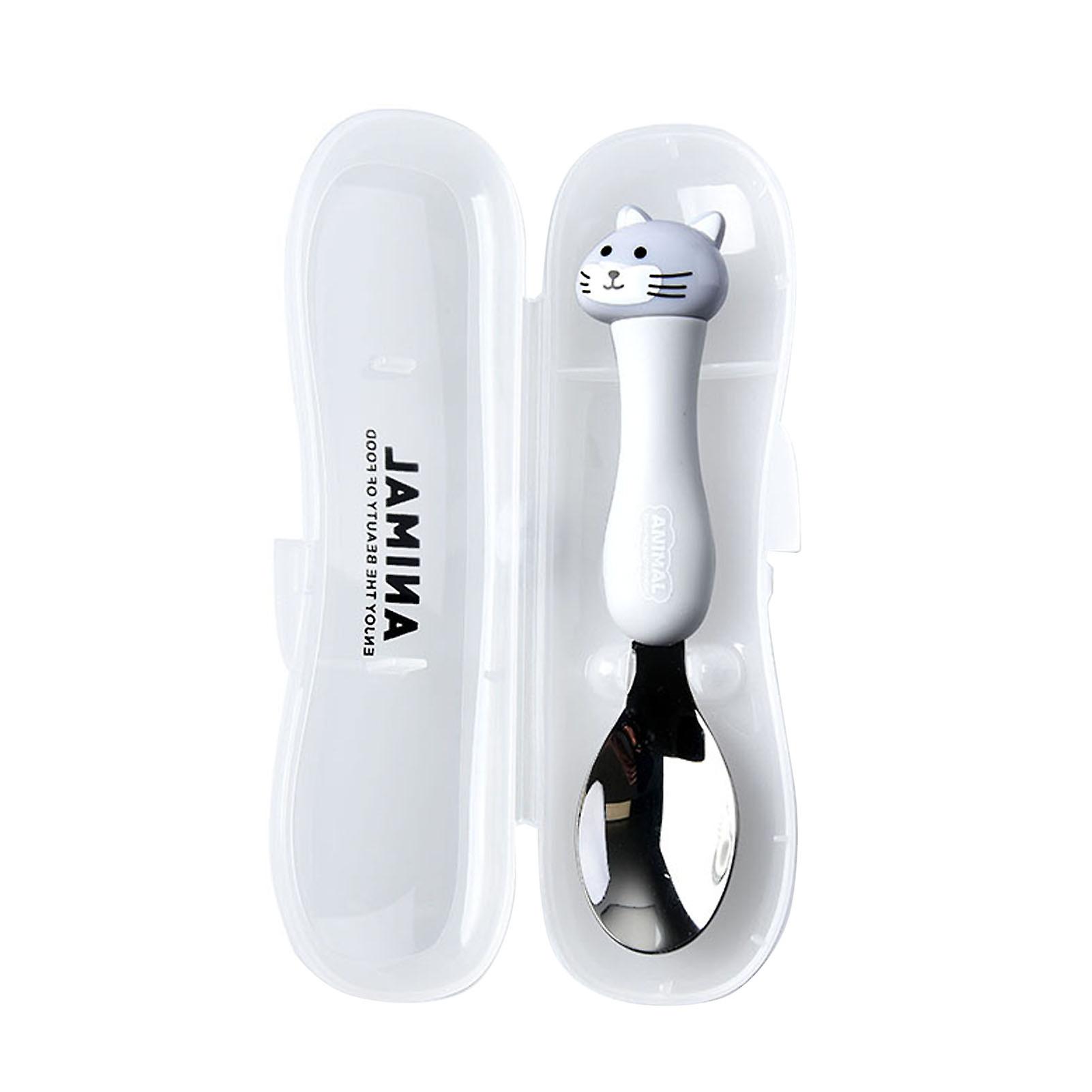 Grey Children Stainless Steel Spoons Students Cute Portable Tableware Lovely Cartoon Animal Spoons