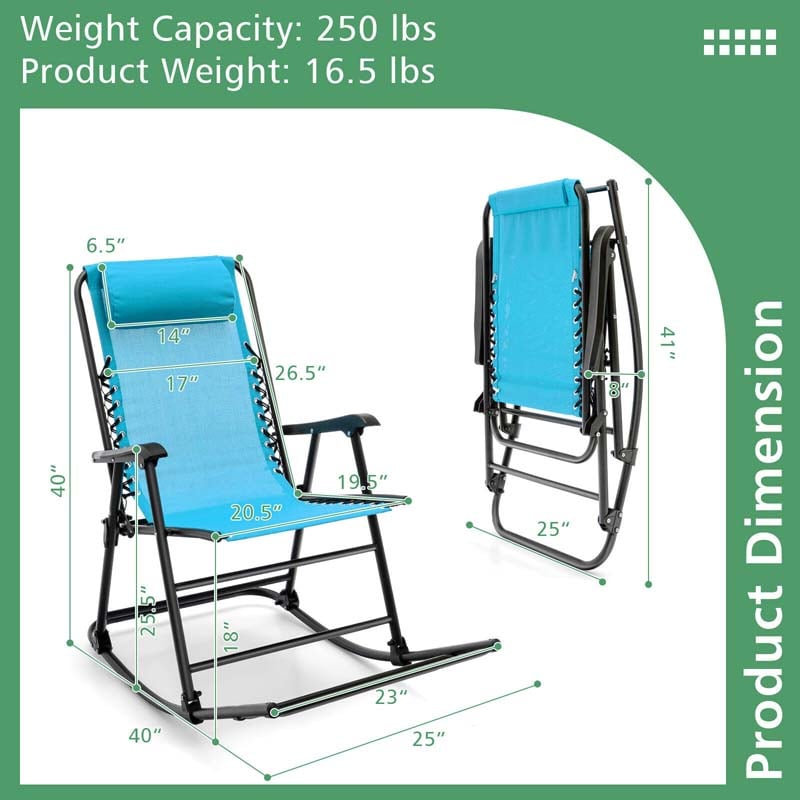 Lightweight Folding Rocking Chair with Footrest, Outdoor Patio Sun Chair Lawn Beach Camping Chair