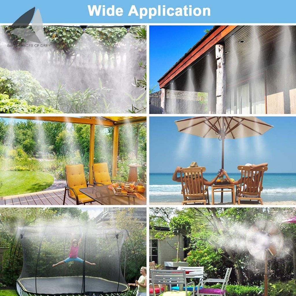 Sixtyshades Garden Patio Water Misting Cooling System 9M/29.5FT Misting Line with 11 Brass Mist Nozzles Outdoor Misters Automatic Plant Watering System for Greenhouse Trampoline Waterpark