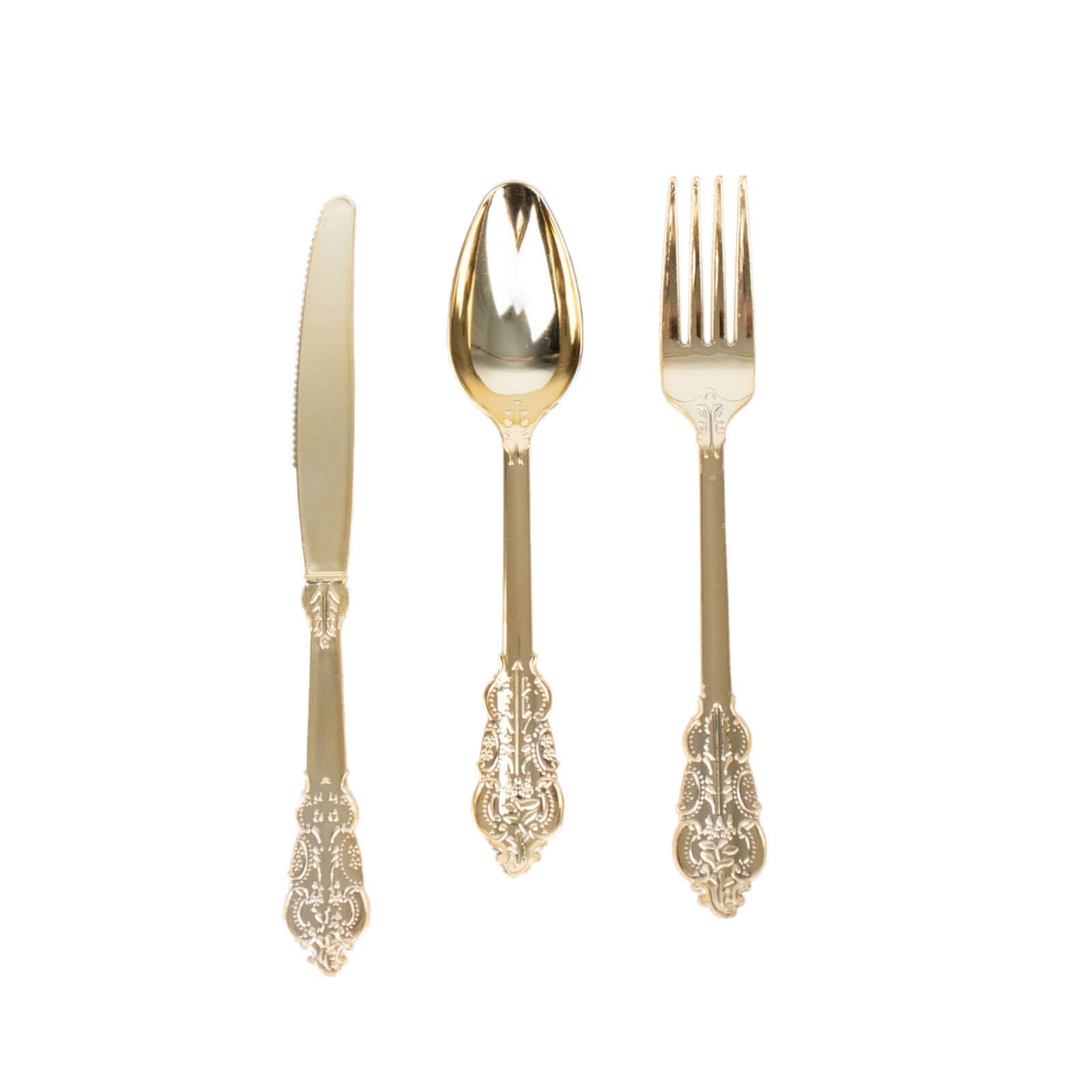 24 Pack Metallic Gold Baroque Style Heavy Duty Plastic Silverware Set