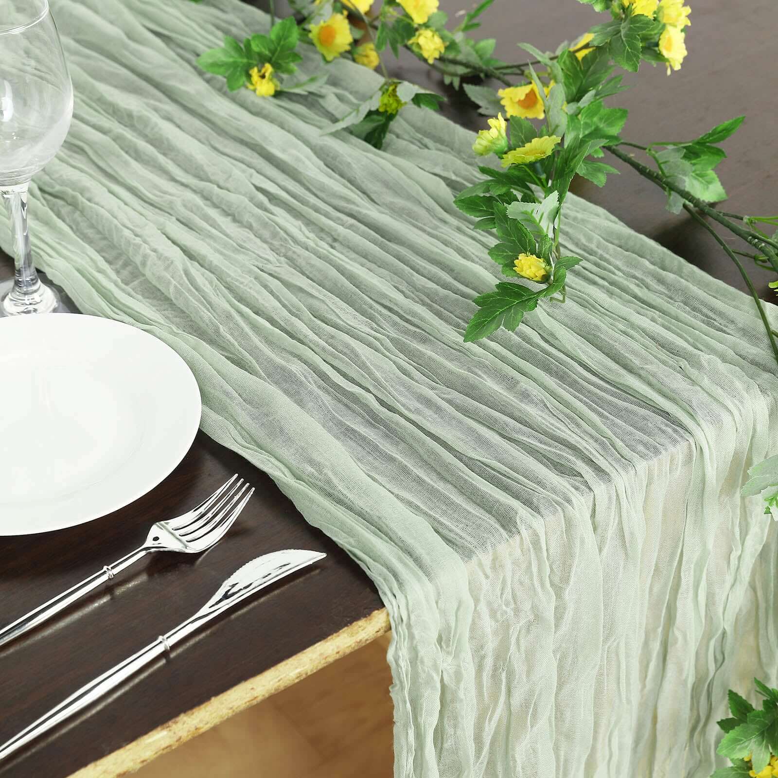 Sage Green Gauze Cheesecloth Boho Table Runner 10ft