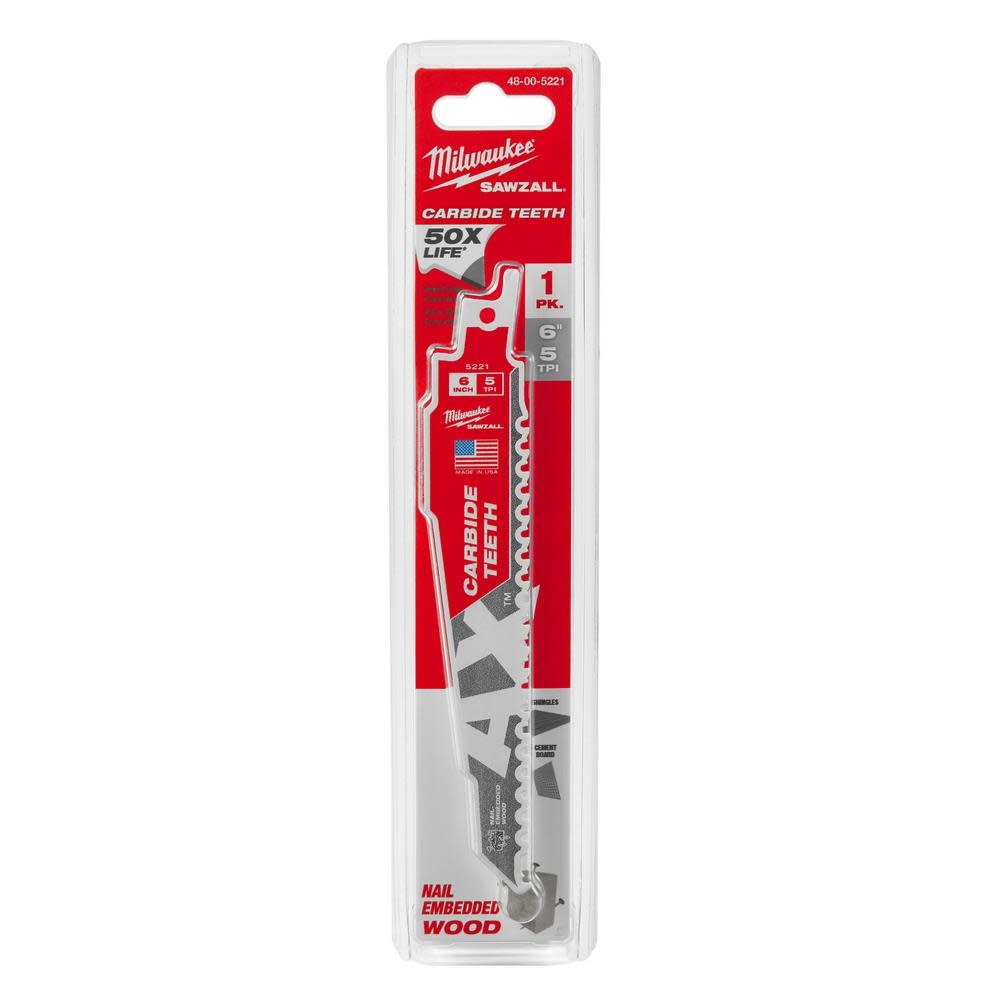 The Ax™ with Carbide Teeth SAWZALL™ Blade 6 in. 5T ;