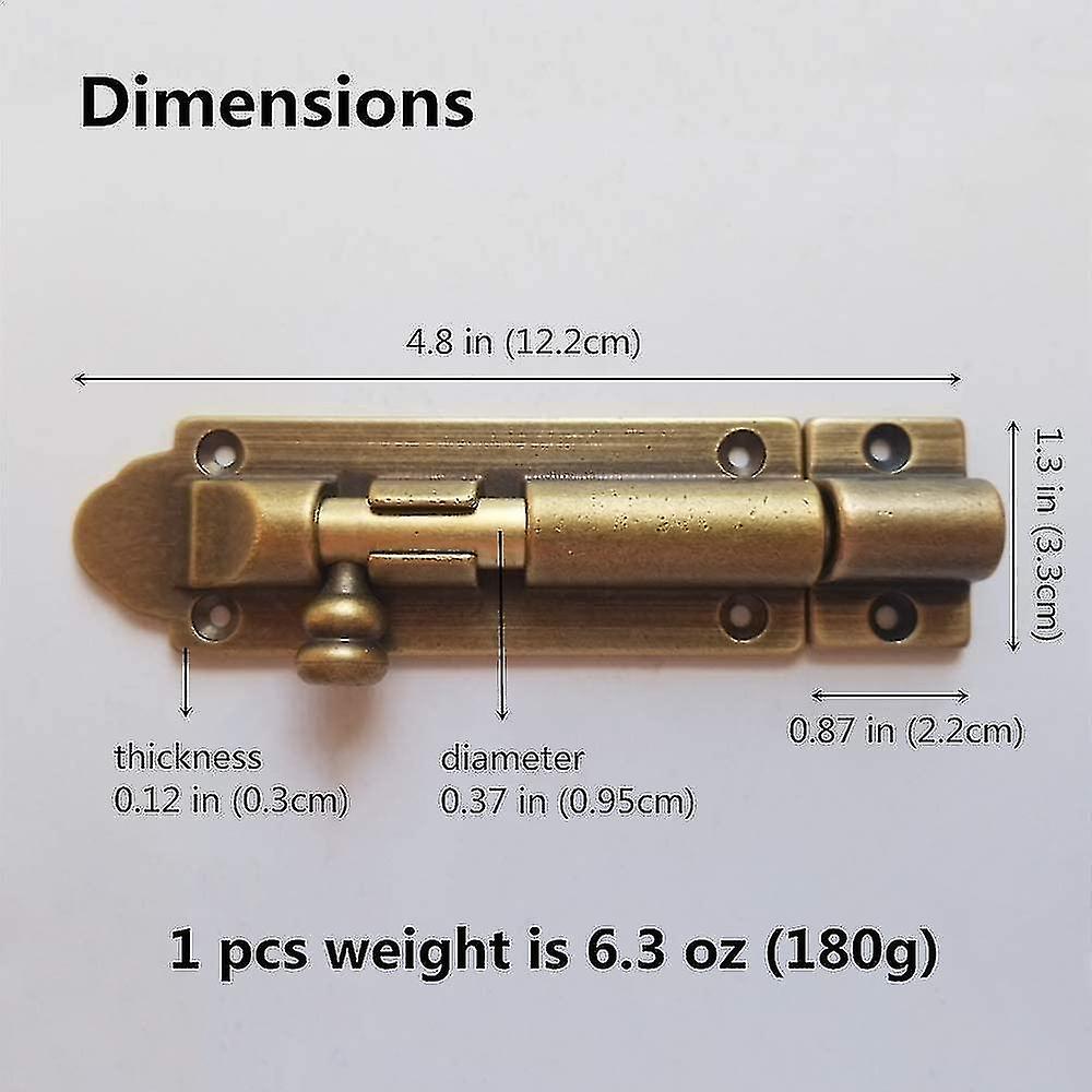 Solid Cast Brass Barrel Bolt， Antique Brass Door Sliding Latches， Heavy Duty Door Sliding Bolt Latch