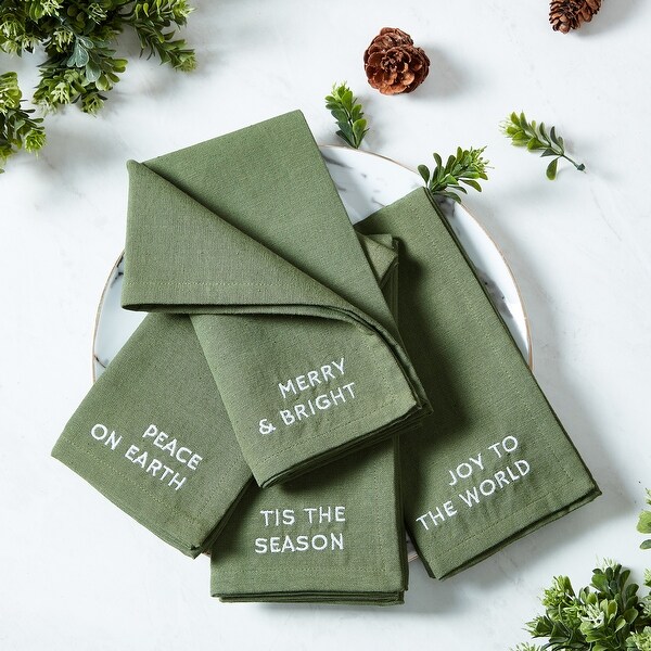 Joyful Sentiment Embroidered Napkins，Set of 4