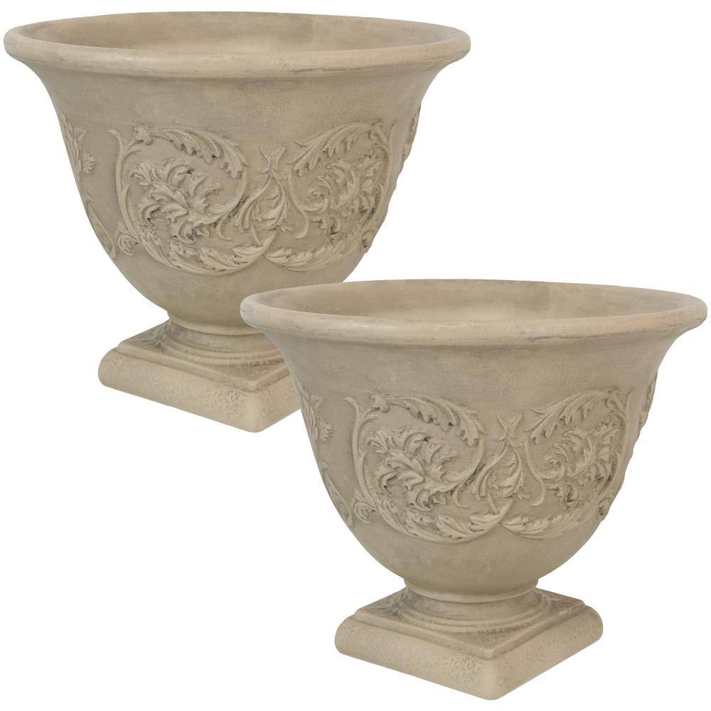 Sunnydaze Decor 16 in. Beige Darcy Poly Flower Pot Planter (2-Pack) DG-810