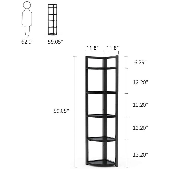 Rustic 5 Tier Corner Shelf Stand Corner Bookshelf Bookcase Plant Shelf
