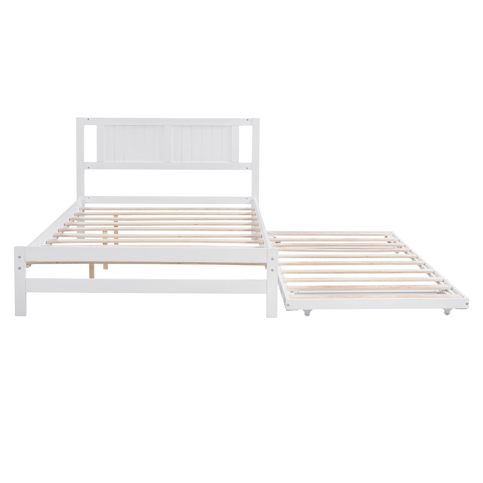 Platform Bed with Trundle Frame Set, Wooden Bed Frame with Headboard for Bedroom for Kids, White