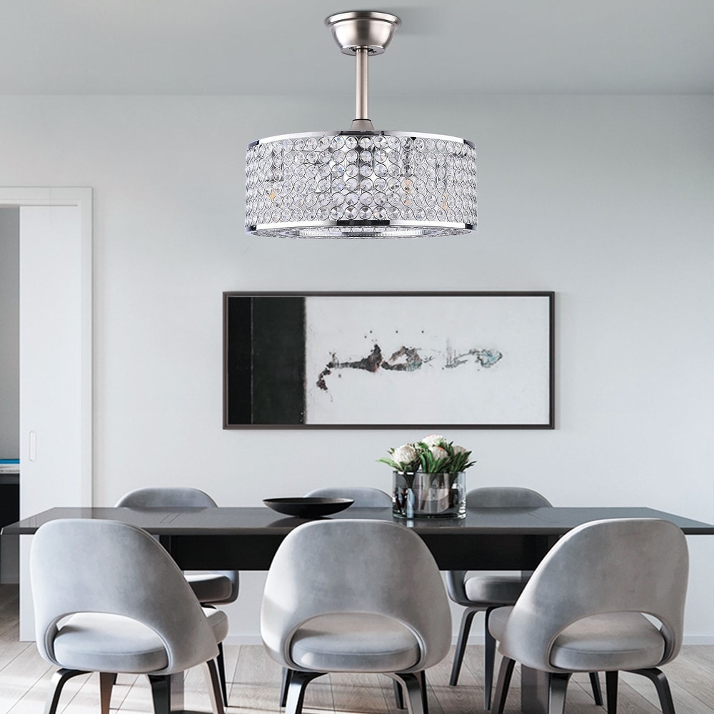 18'' Modern Silver Crystal Caged Invisible Ceiling Fan with Remote