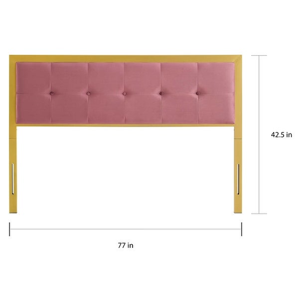 Panama Modern Heather Pink Velvet Button Tufted Upholstered King Size Metal Headboard - - 31717197