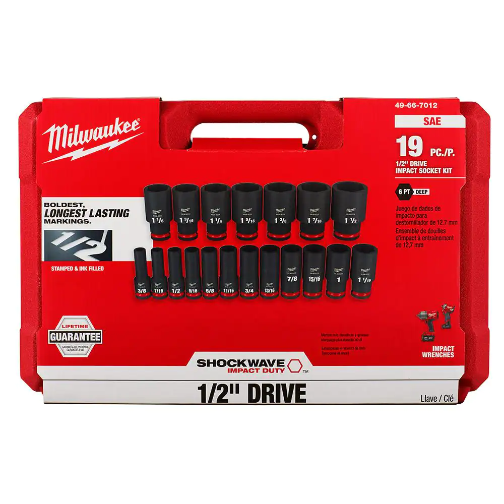 Milwaukee Shockwave 1/2 in. Drive SAE 6 Point Impact Socket Set (19-Piece)