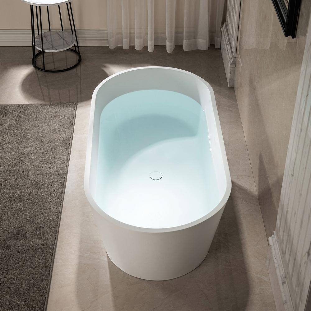 WOODBRIDGE Englewood 59 in. Solid Surface Flatbottom Freestanding Double Ended Soaking Bathtub in Matte White HBT5854