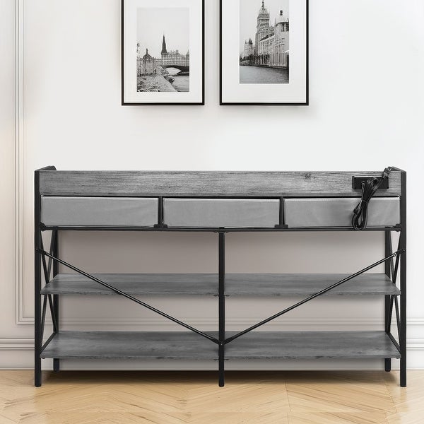 Console Table with Outlets and USB Ports， Narrow Entryway Table with 3-Drawer