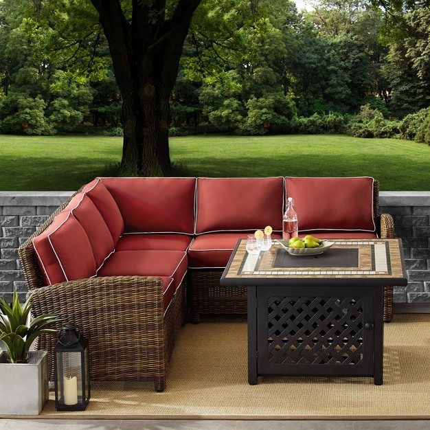 Bradenton 4pc Outdoor Wicker Sectional Set With Fire Table Crosley