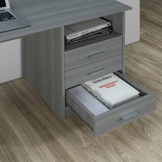 Wateday 51.20 in. Rectangular Gray Wood Computer Desk with Cabinet and Drawers YJ-YUKI9595777