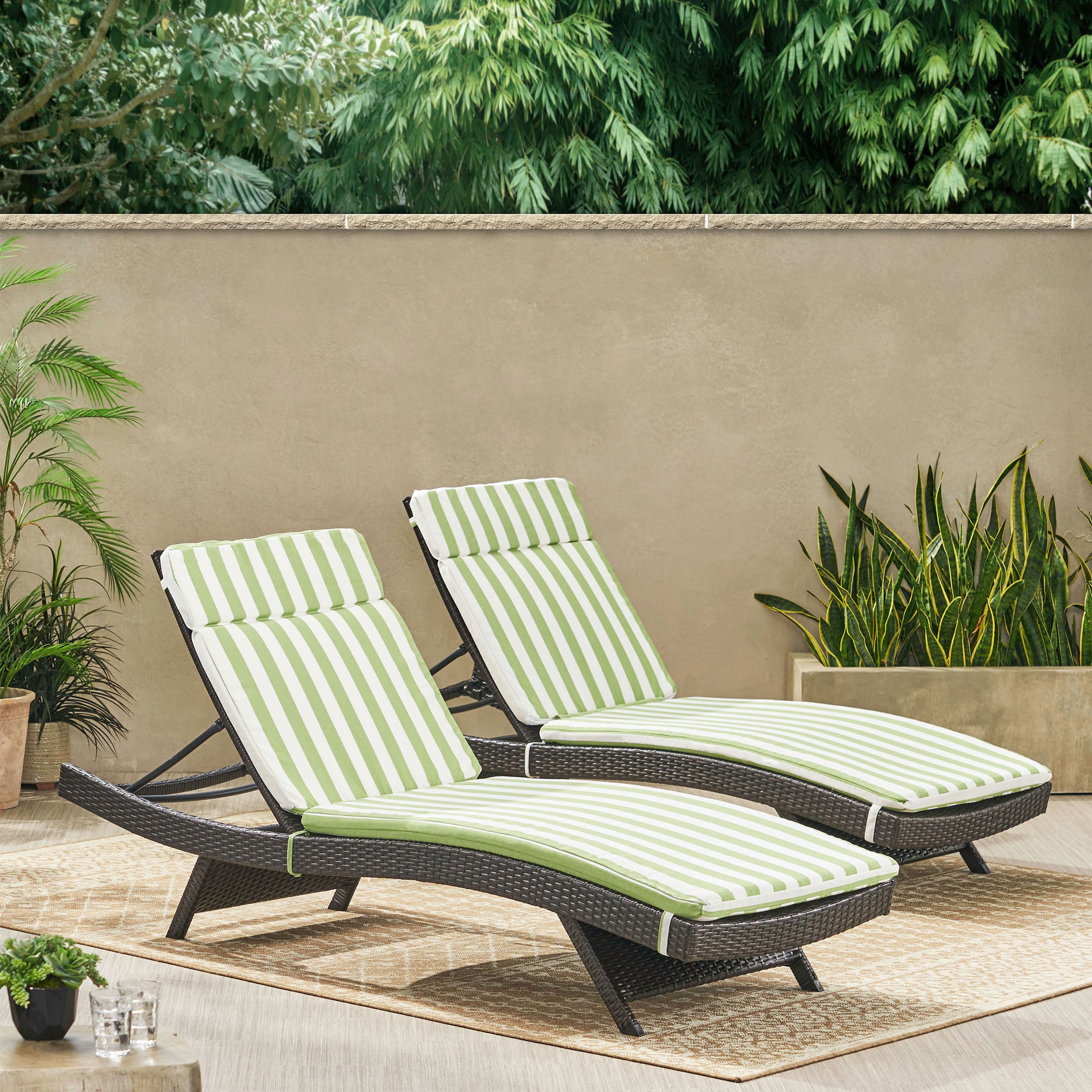 Albany Outdoor Water-Resistant Fabric Chaise Lounge Cushions (Set of 2)