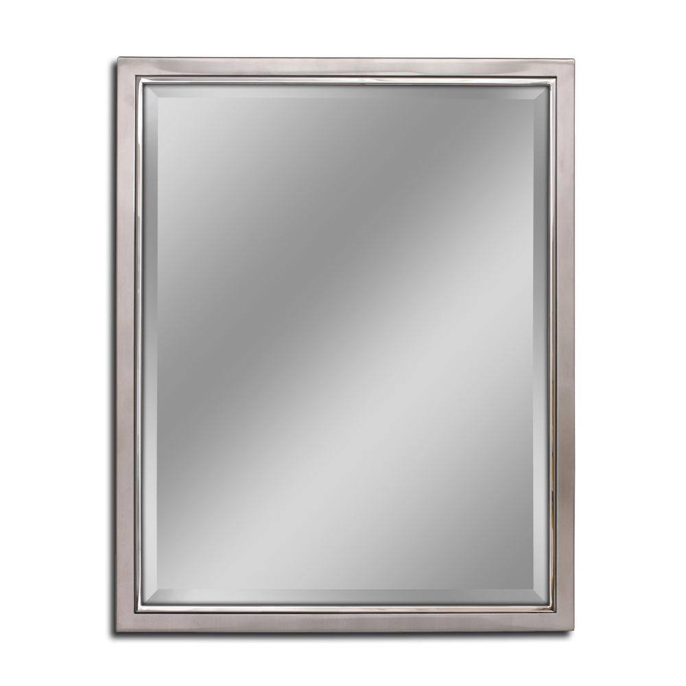 Deco Mirror 24 in. W x 30 in. H Framed Rectangular Beveled Edge Bathroom Vanity Mirror in Brush nickel with chrome inner lip 8772