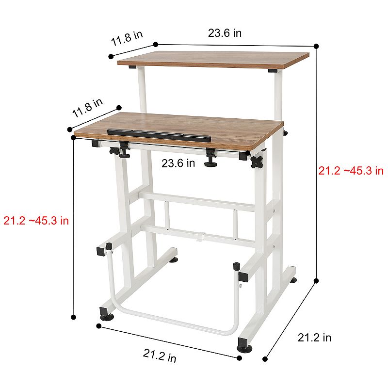 SDADI L101XWFDT Adjustable Height Mobile Standing Office Computer Desk， Dark