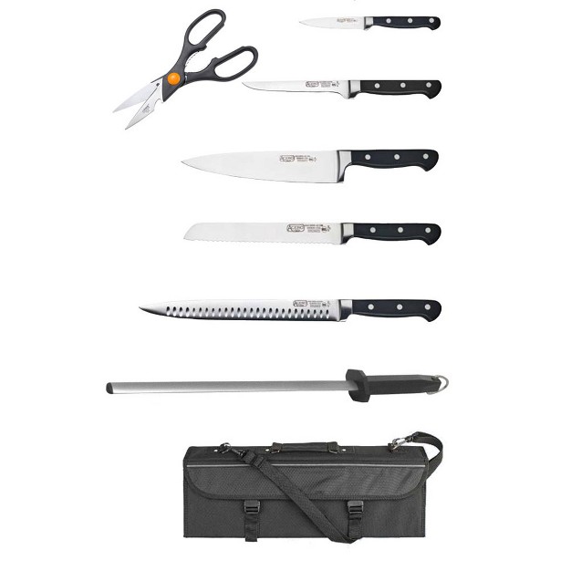 Winco Kfp kita 7 piece Cutlery Set Knife Kit With Sharpening Steel amp Compartment Knife Bag