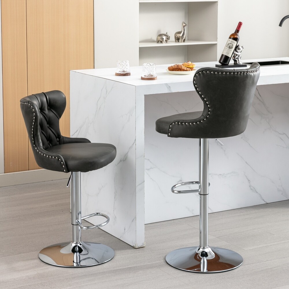 Modern Upholstered Chrome base Bar Stools Swivel Barstools Adjusatble Seat Height