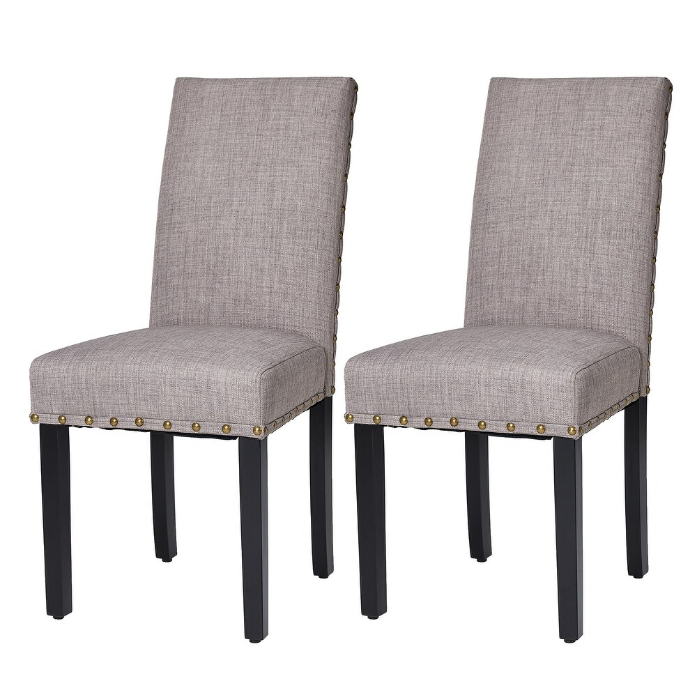 Glitzhome 38''H Set of 2 High Back Linen Fabric Studded Dining Chairs with Footpads