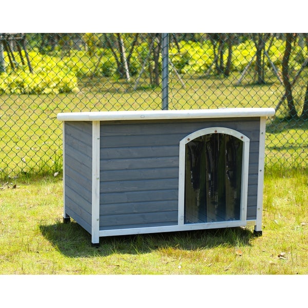 Outdoor Wooden Dog House with Removable Floor and Open-up Roof Grey - Overstock - 37397542