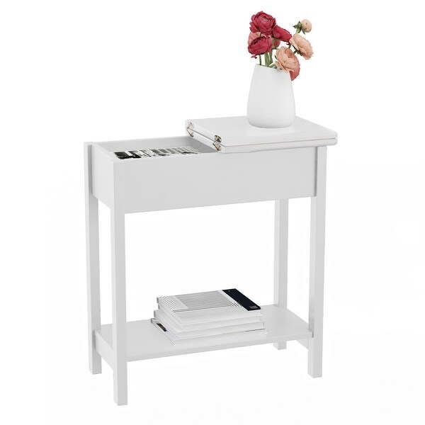 Lavish Home Set of 2 Flip Top Console Tables， White