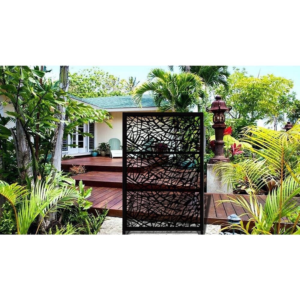 Ejoy Laser Cut Metal Privacy Garden Fence WideLine Black 24 in. x 48 in.-Piece (3-Piece Combo) MetalPanel_WideLine_Black_3pc