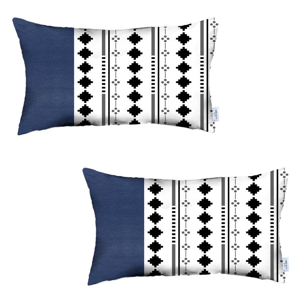 Bohemian Vegan Faux Leather Throw Pillow Covers Set of 2