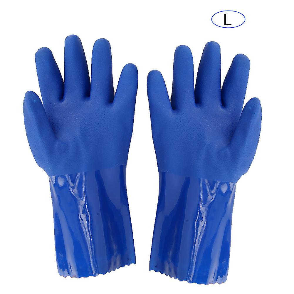 Pvc Chemical Resistance Gauntlet Knitted Cotton Lined Straight Sleeve Safety Gloves Non Slip(l )