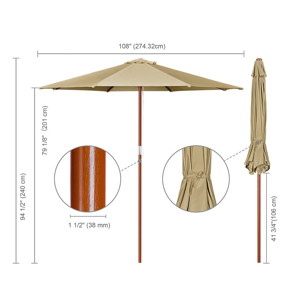 Yescom 9ft Patio Wood Market Umbrella Multiple Colors