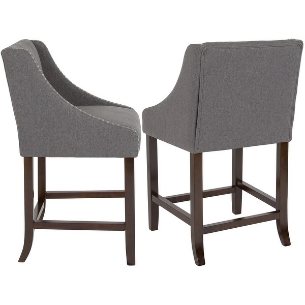 Grey Fabric Upholstered Counter Height Dining Stools with Nailhead Trim