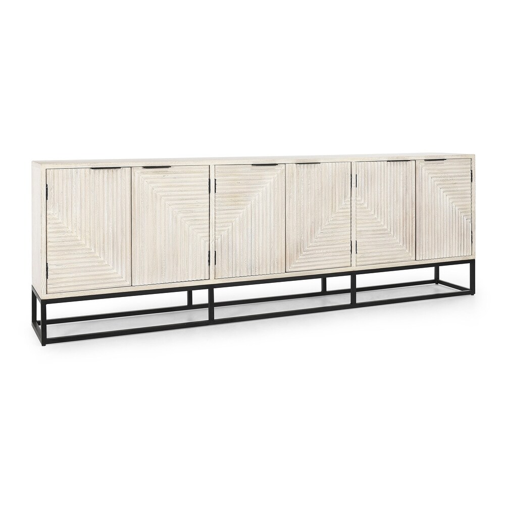 Flint Six Door Mango Wood Sideboard in White Wash by Kosas Home   108Wx18Dx36H