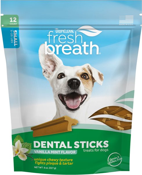 TropiClean Fresh Breath Vanilla Mint Flavor Dental Chews for Small Dogs， 5-25 lbs