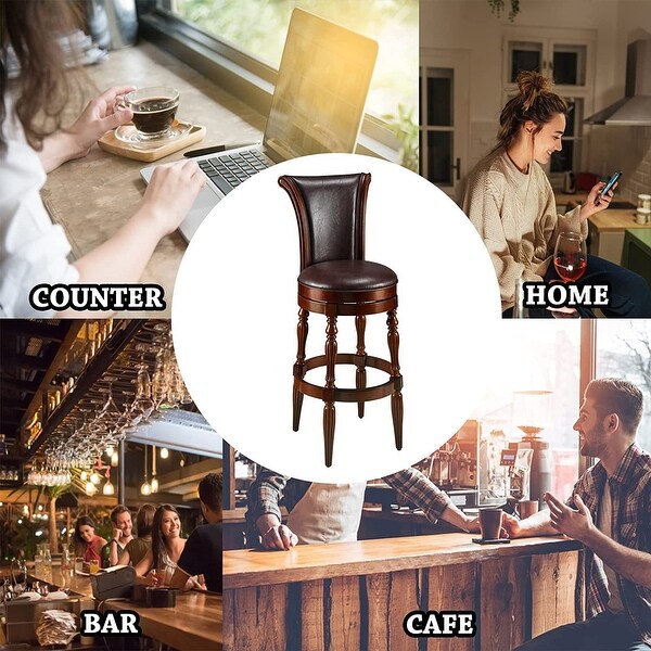 Solid Wood Swivel Bar Stool Carved Hardwood Rotatable Pub Height Stools