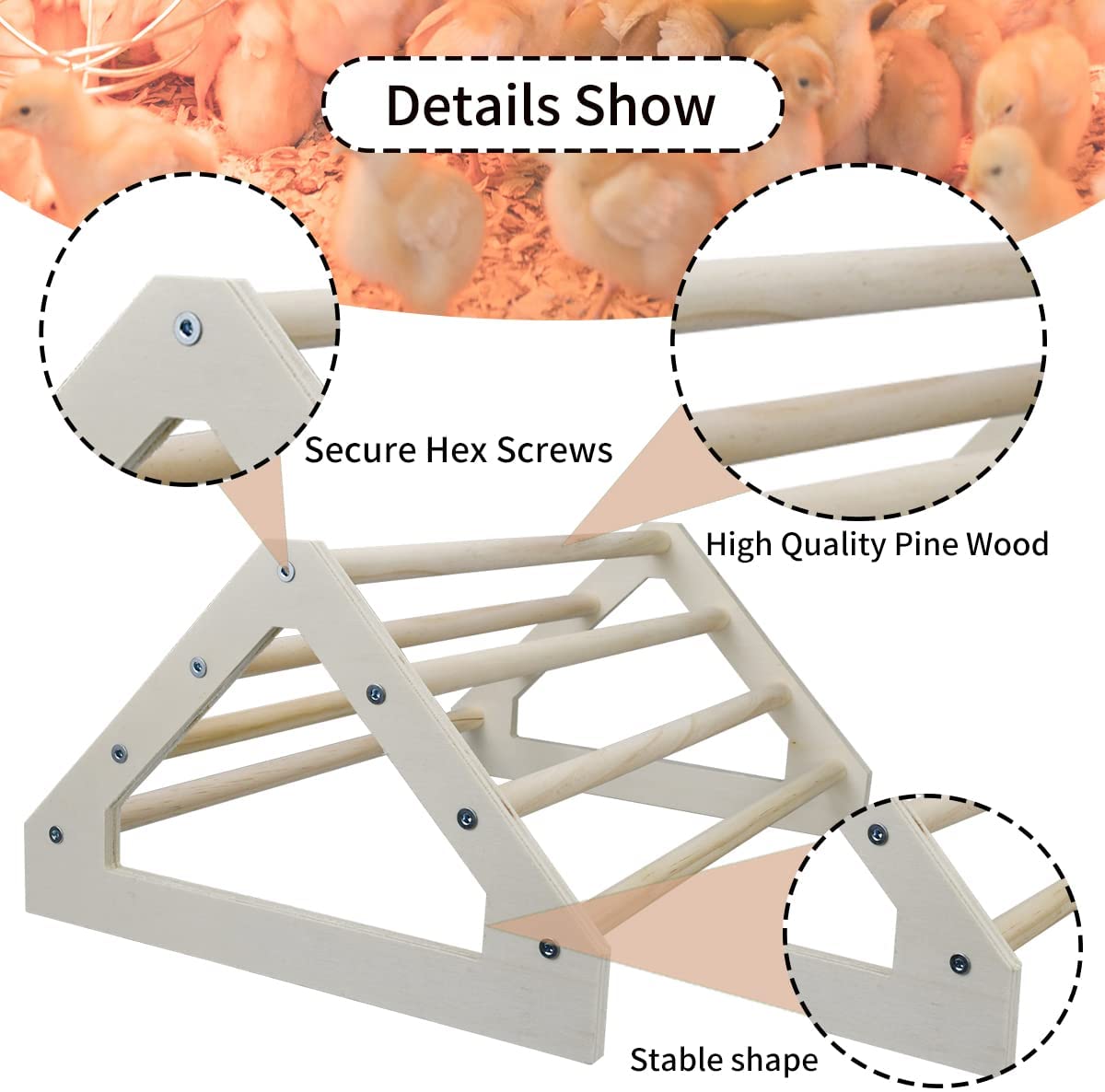 Vehomy 3 Pack Chicken Perch Chicken Toys Chicken Wooden Roosting Bar Chick Jungle Gym Perch Stand for Chicken Brooder， Coop Baby Chicks， Hens