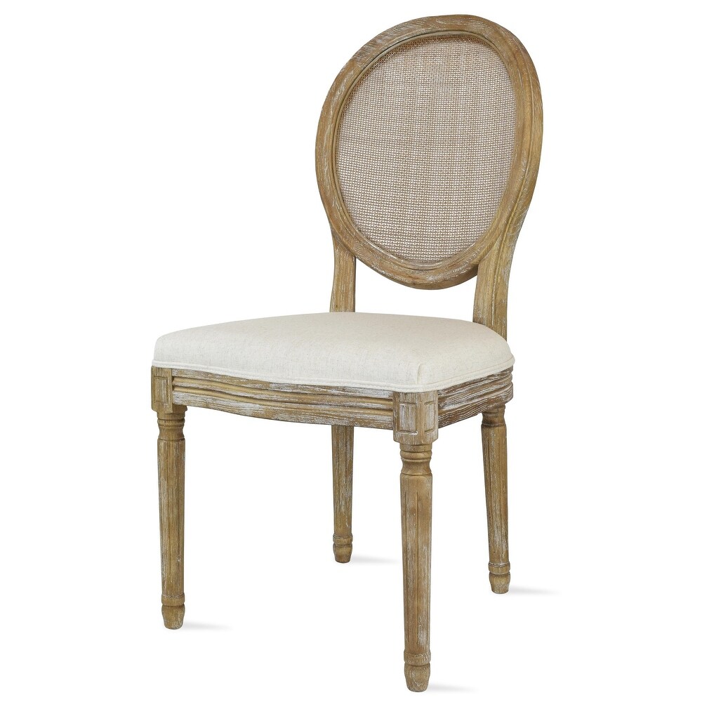 French Chic Vintage Style Dining Side Chair With Upholstered Linen Welted Fabric And Elegant Natural Rustic Wood Frame