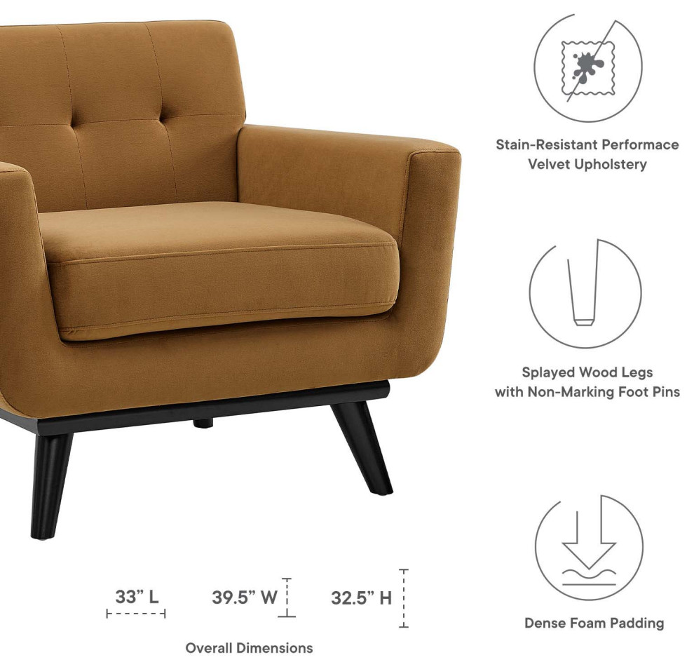 Armchair Accent Chair  Brown  Velvet  Modern  Mid Century Hotel Lounge Cafe   Midcentury   Armchairs And Accent Chairs   by House Bound  Houzz