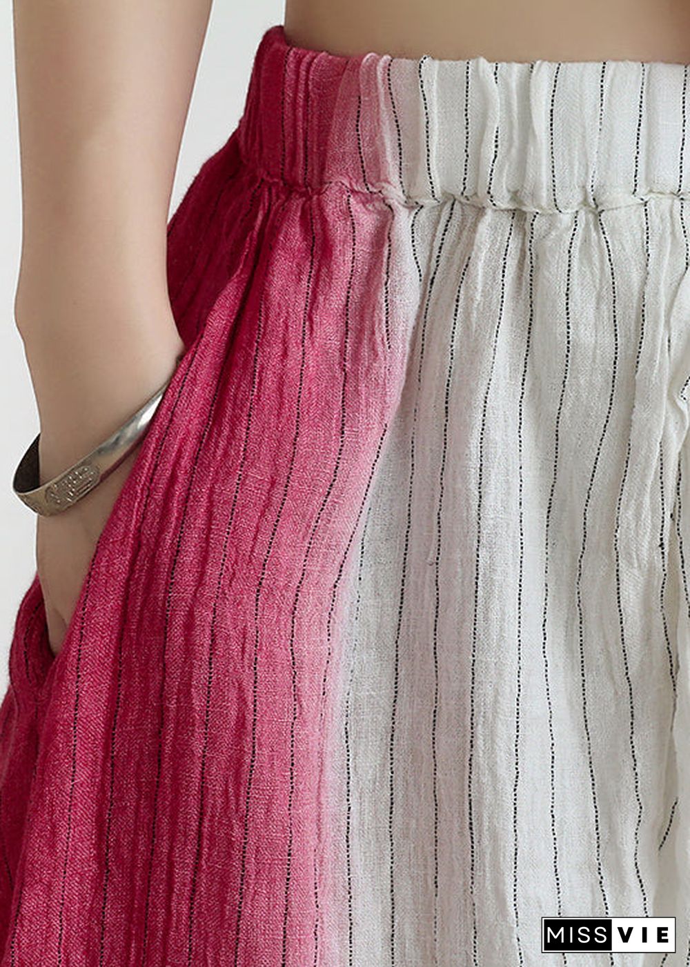 French Gradient Color Oversized Striped Linen Harem Pants Fall