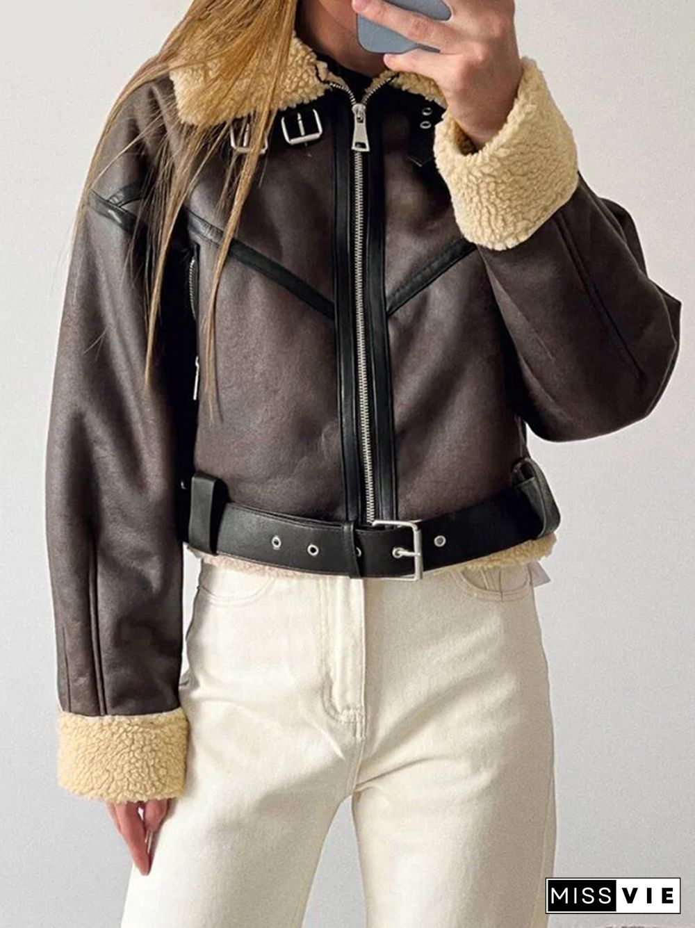 Lambswool Lined Leather Splice Short Jacket