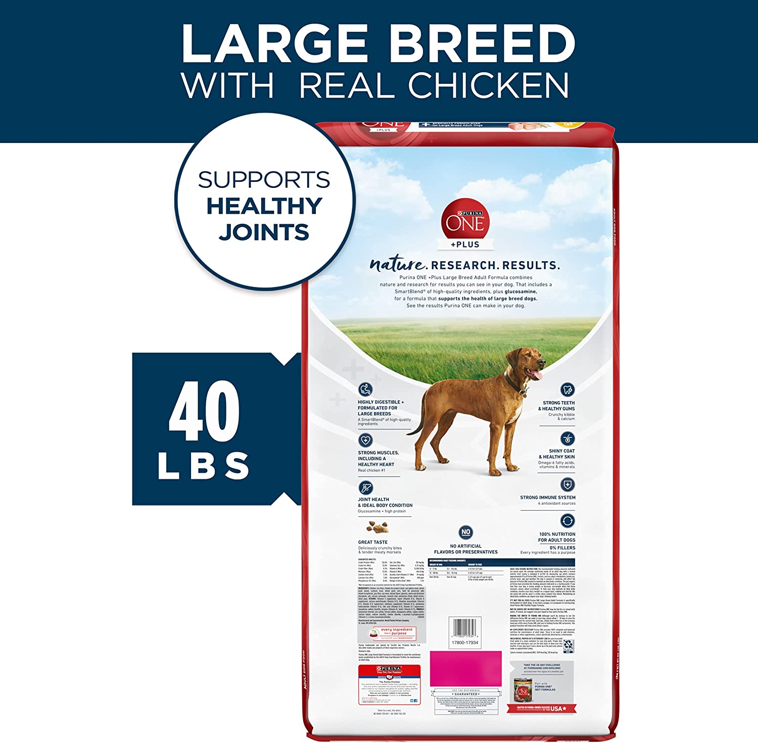 Purina ONE Natural Large Breed Adult Dry Dog Food， +Plus Formula - 40 lb. Bag