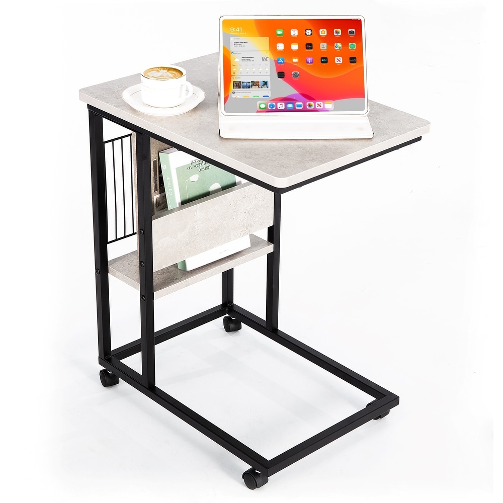 JJS Side End C Table with Magazine Holder for Sofa Couch Table Snack Table