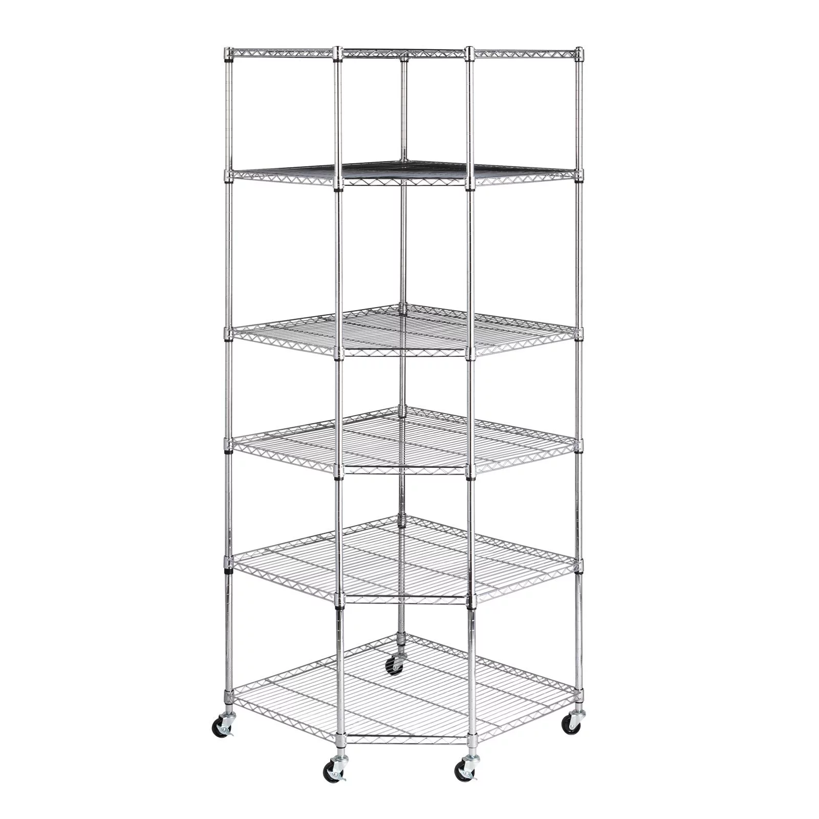 Zimtown 6-Tire Heavy Duty Wire Garage Storage Rack, Steel Corner Shelving with Wheels, Silver