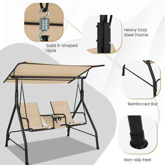 Costway 47095168 2 Seat Outdoor Cushioned Porch Sw...