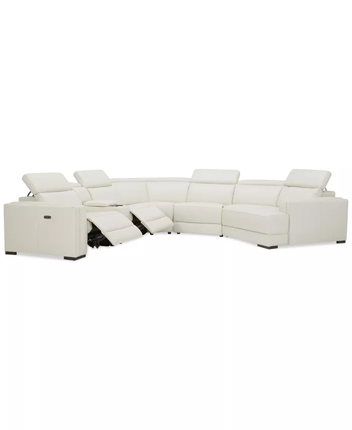 Furniture Jenneth 6-Pc. Leather Sofa with 2 Power Motion Recliners and Cuddler