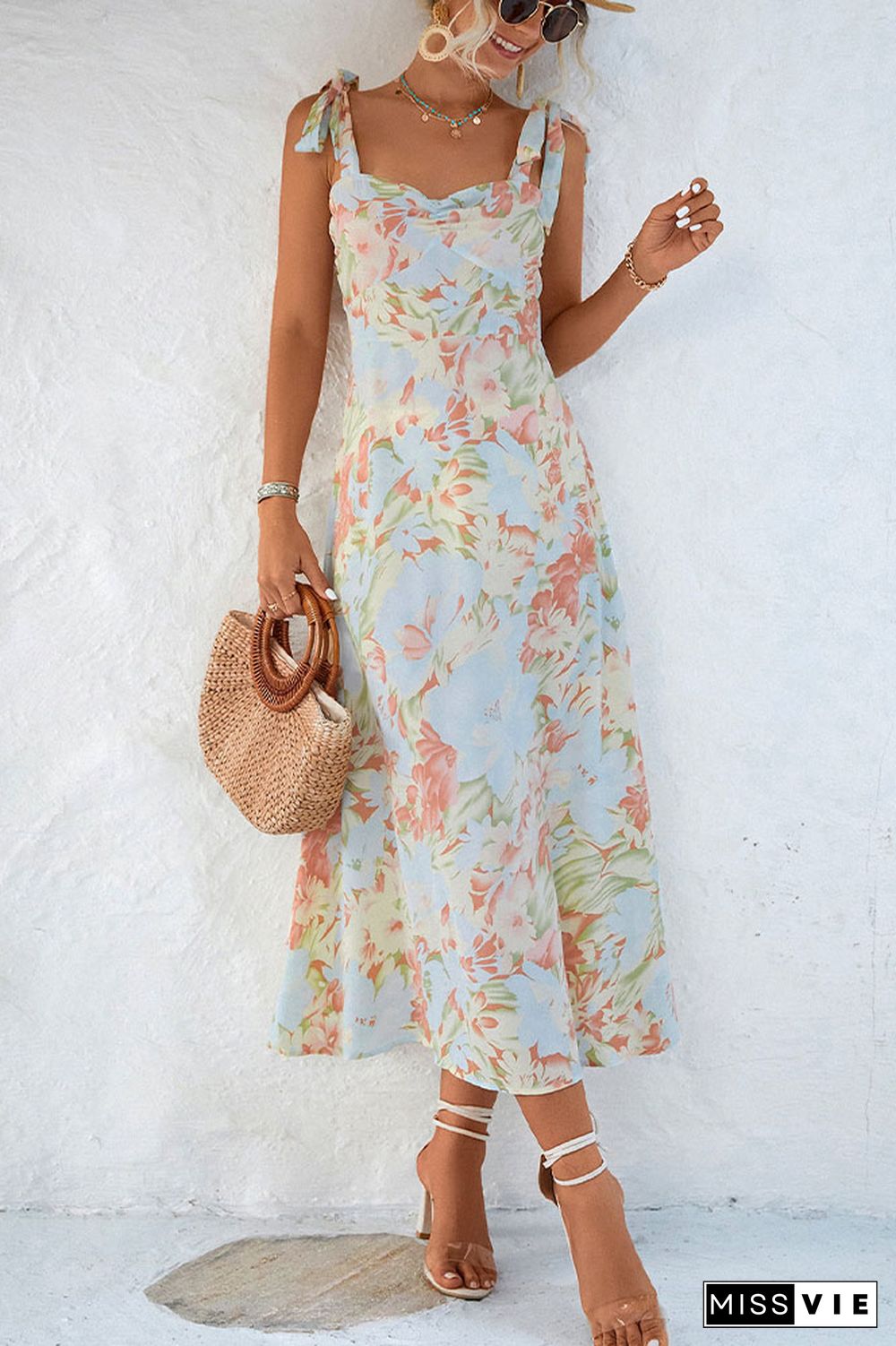 Tie Strap Paint Printed Cami Midi Dress