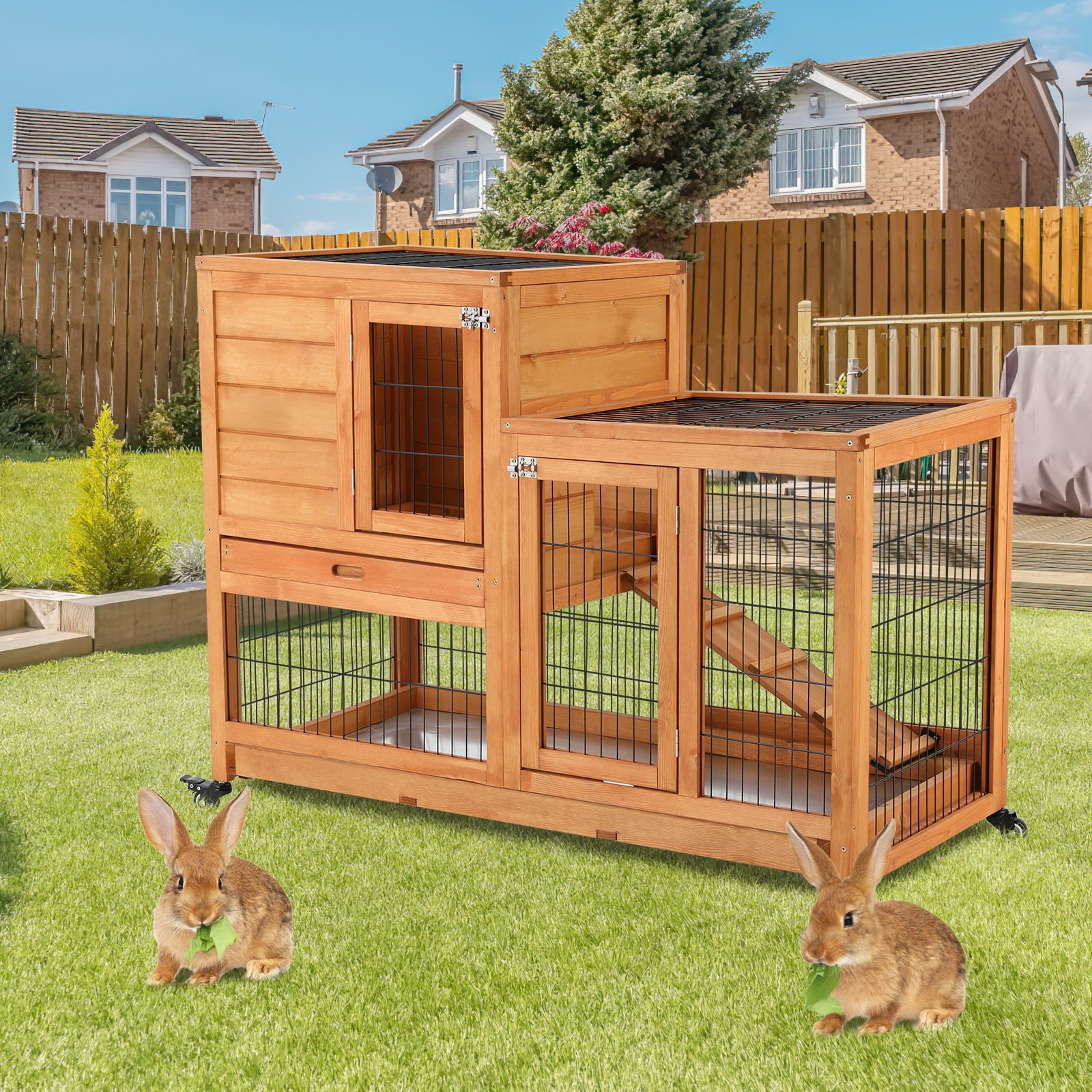 Pirecart Wooden Rabbit Hutch Outdoor Bunny Cage Pet House for Small Animals