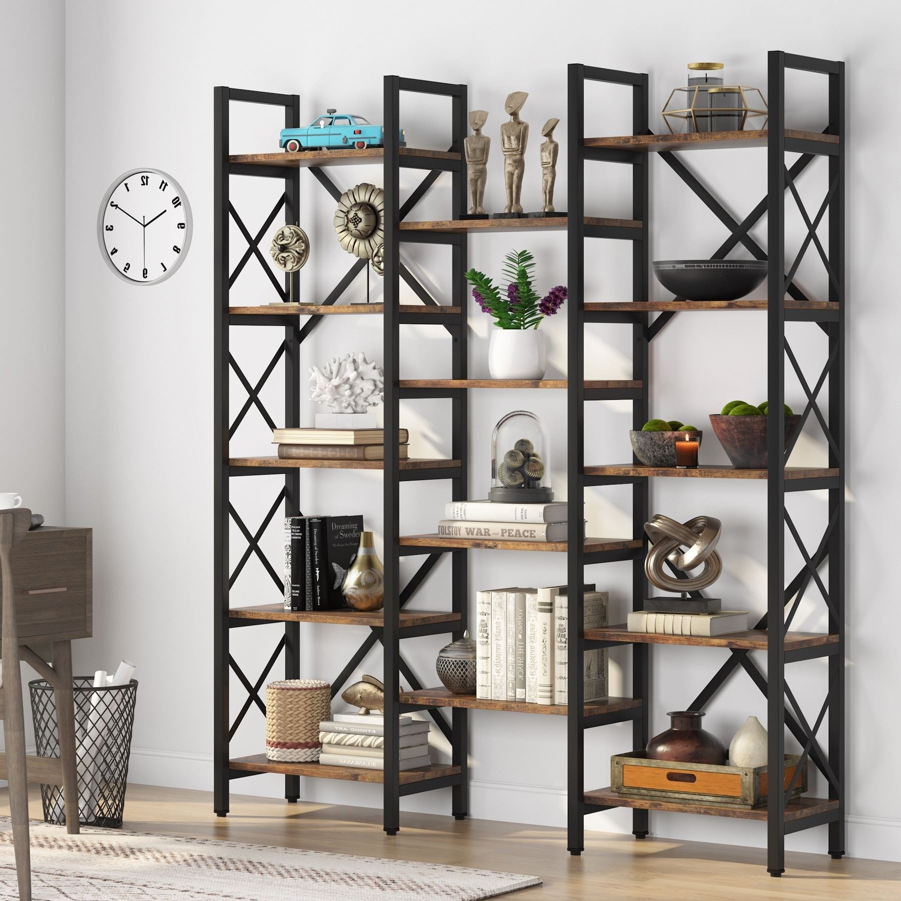 59 Bookshelf, Triple Wide 5-Shelf Bookcase Display Rack