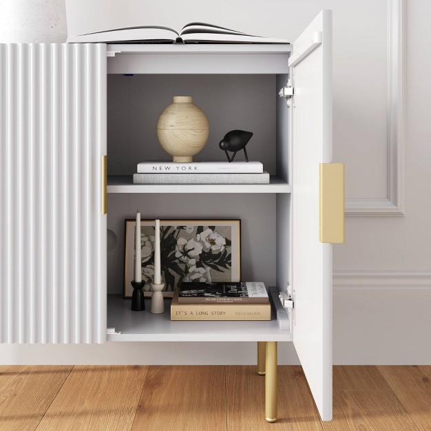 Vera Wood Fluted Storage Cabinet Matte White gold Nathan James